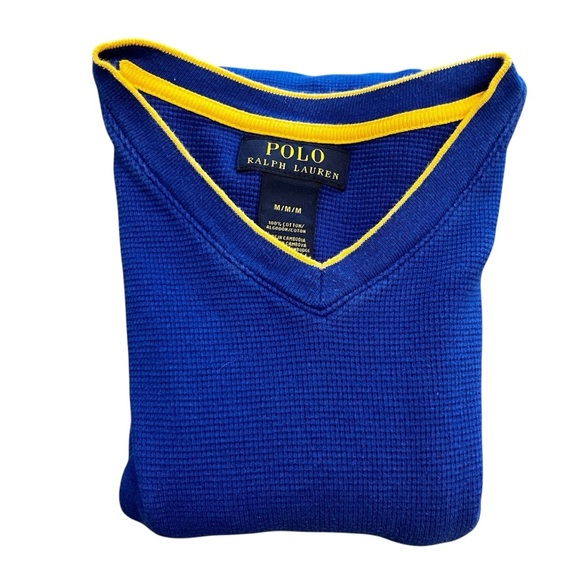 Polo Ralph Lauren Royal Blue V Neck Thermal Logo Cotton Sweater Medium Women - Picture 7 of 8